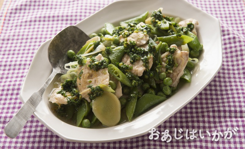 【3月】さや豆と鶏肉の中華蒸し