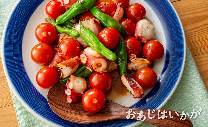 【8月】ミニトマトとたこのバターじょうゆ炒め